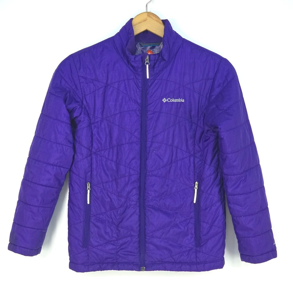 Columbia Omni Heat Puffer Coat Girls Large Deep Purple Full Zip Hooded Winter